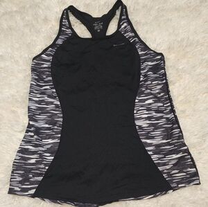 NIKE Dri-fit Black Sleeveless Fitted Racerback Tank Top camouflage like design